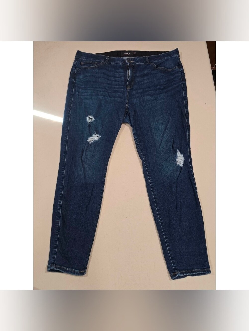 Used Plus Size 24 (3X) Dark Blue Distressed Torrid Bombshell Skinny Jeans